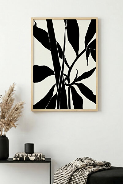 huhuli Τραπέζι με φυσικό ξύλινο πλαίσιο και μίνιμαλ σχέδιο φύλλων - Μαύρο-Λευ...