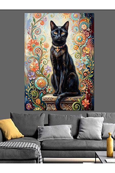 Artmeg Pisică neagră așezată într-o grădină cu flori - Tablou decorativ din p...