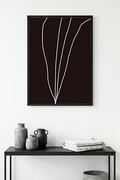 huhuli Tablou cu model minimalist de frunze, cu ramă din lemn natural - Alb-n...