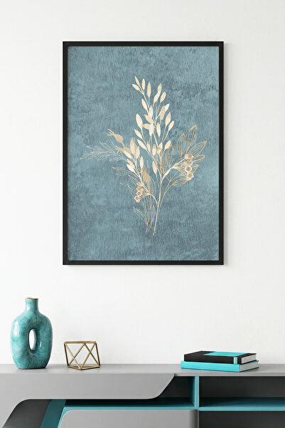 huhuli Τραπέζι με μίνιμαλ σχέδιο φύλλων με φυσικό ξύλινο πλαίσιο - Μπλε |   h...