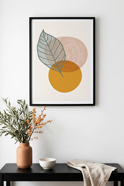 huhuli Επιτραπέζιος πίνακας με σχέδιο φύλλων με φυσικό ξύλινο πλαίσιο - Μίνιμ...