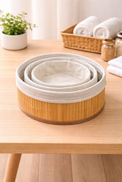 YzHome 3-Piece Oval Bamboo Organizer Organizer Storage Box Basket