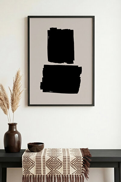 huhuli Αφηρημένος πίνακας με μαύρο σχέδιο με φυσικό ξύλινο πλαίσιο - Μίνιμαλ ...
