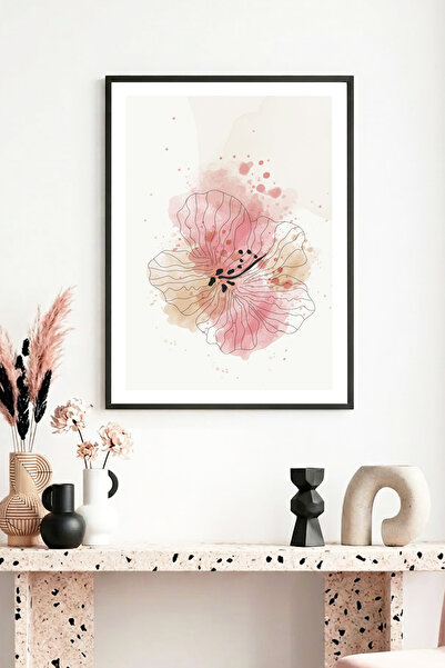 huhuli Πίνακας με φυσικό ξύλινο πλαίσιο και μοτίβο λουλουδιών - Παστέλ αποχρώ...