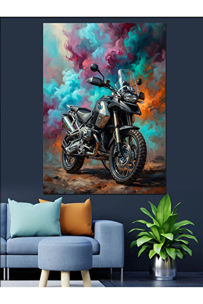 Artmeg Motocicletă modernă în interiorul fumului colorat - Pânză decorativă -...