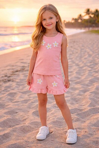 CiciTime Çocuk Modası Set de vară pentru fete, cu pantaloni scurți și top scurt