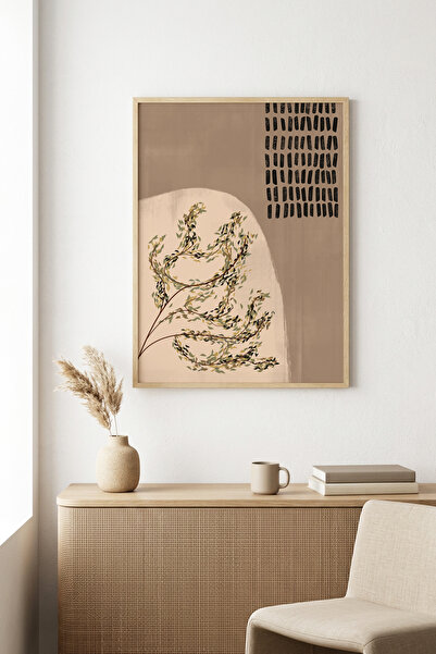 huhuli Επιτραπέζιος πίνακας με σχέδιο φύλλων με φυσικό ξύλινο πλαίσιο - Μίνιμ...