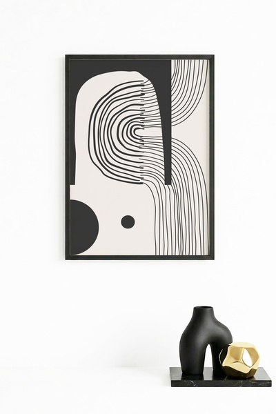 huhuli Τραπέζι με μοτίβο μινιμαλιστικής γραμμικής τέχνης με φυσικό ξύλινο πλα...