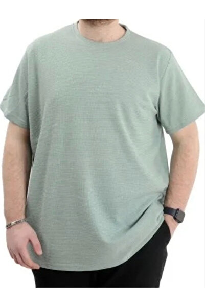 cusseli Ανδρικό μπλουζάκι μεγάλου μεγέθους με λαιμόκοψη WAFFLE 20033 Çağla