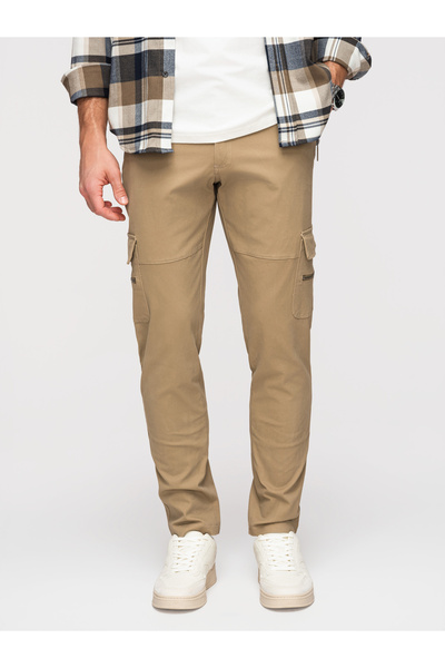 OMBRE Bărbați Pantaloni Cargo P1517 cu Buzunare Multiple Oliv