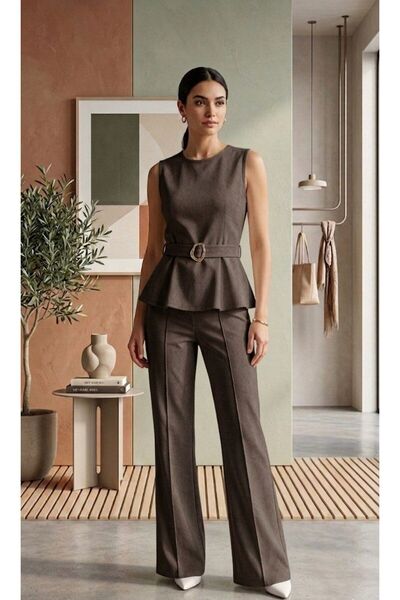 BEYAZTOPTAN Embellished Waist Detailed Denim Two-Piece Set - Designer Cut - S...