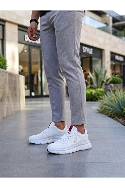 SOLAZER Men's White Red Orthopedic Non-Slip Sole Casual Sneaker 062