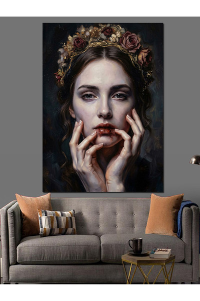 Artmeg Portret elegant de femeie cu coroană florală, pânză decorativă - Tablo...