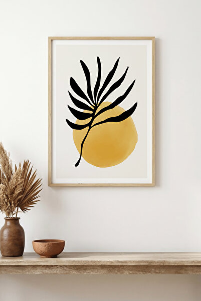 huhuli Tablou cu model minimalist de frunze, cu ramă din lemn natural - Tonur...