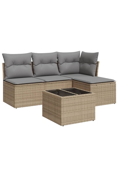 vidaxl Set canapele de grădină cu perne, 5 piese, bej, poliratan