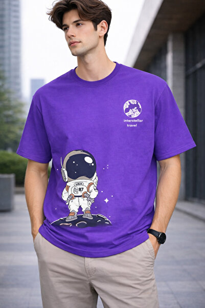 VODEXA Ανδρικό μπλουζάκι oversize TRAVEL ASTRONAUT με στάμπα, 100% βαμβακερό,...