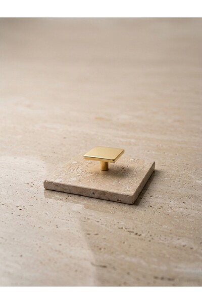 FARALYAHOME Doğal Traverten Mermer Banyo Gider Kapağı 10x10 cm Gold Kulp