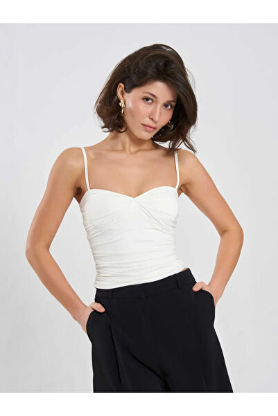 BIGNUANCE Ecru Premium Strappy Gathered Detailed Body Blouse, Comfortable and...