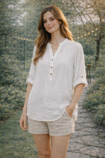 Butik Şans Women's Comfortable Fit Button Detailed Oversize Shirt Blouse