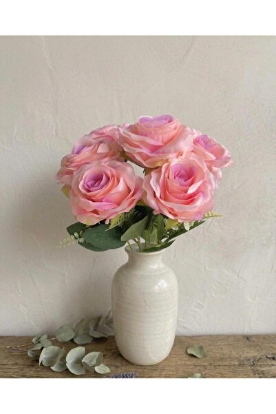 YASİMA Artificial 7-Head Boxwood Arrangement with Marbleized Layered Roses Ho...