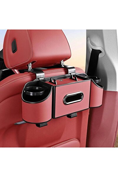 AutoFamily Car Back Seat Organizer with Cup Holders & Tissue Box(Red)