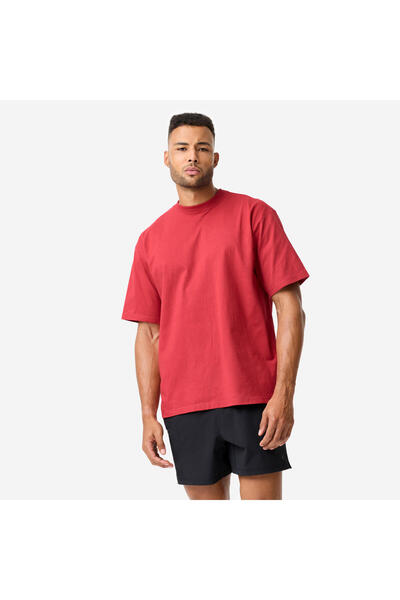 Decathlon Domyos Geniş Kesimli Spor Tişörtü - Kas Geliştirme - Kırmızı