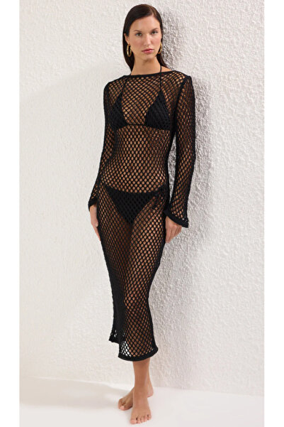 KENZA'A TRİKO Açık Sırtlı Plaj Maxi Elbisesi, Örme Kumaş