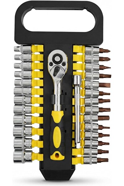 AutoFamily 28Pcs Socket Wrench Set with Ratchet Handle – Steel Socket Tool Ki...