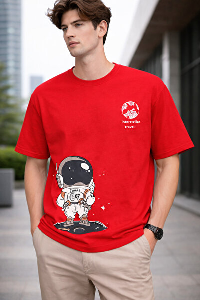 VODEXA Muška majica prevelikog kroja TRAVEL ASTRONAUT sa printom, 100% pamuk,...