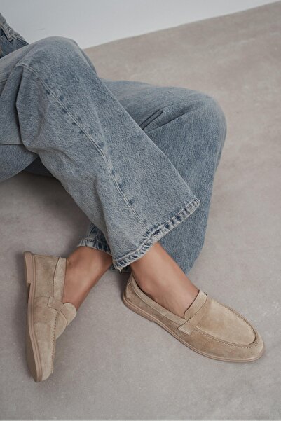 NİŞANTAŞI SHOES Balerini de damă cu talpă plată din piele intoarsă autentică,...