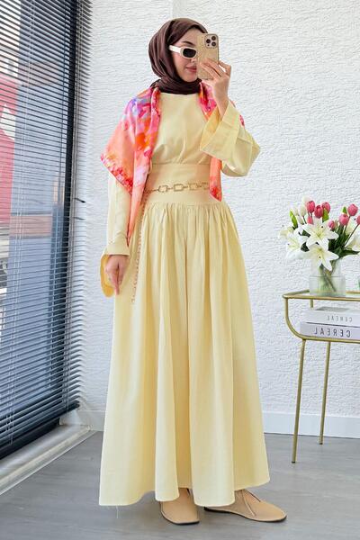 MELEK ARAZ Pinterest High Waist Linen Skirt Set – Yellow