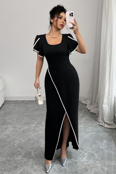 Modayakamoz Νέα συλλογή Γυναικείο κοντομάνικο φόρεμα κρεπ με τετράγωνο γιακά ...