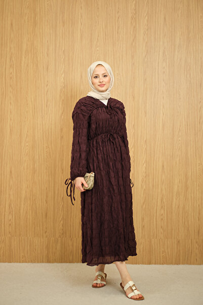 LOCCO Women's Drawstring Detail Lace-Up Dress Burgundy