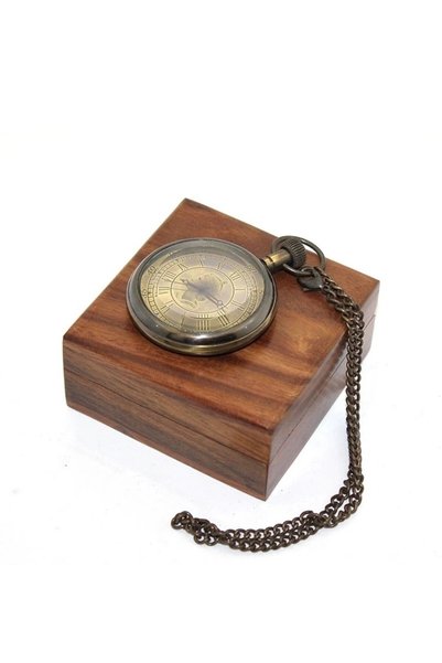 NW NessiWorld Brass Chain Clock with Wooden Box 16154