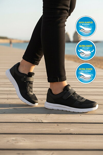 WALKWAY Crno-beli velcro mrežasti lagani prozračni unisex sportski patike 616 G