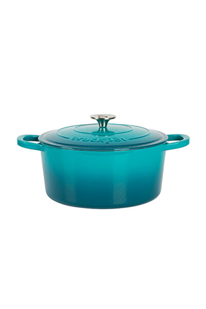 Crockpot® Емайлирана чугунена касерола, 4,7 л, висока кръгла, тюркоазена бавн...