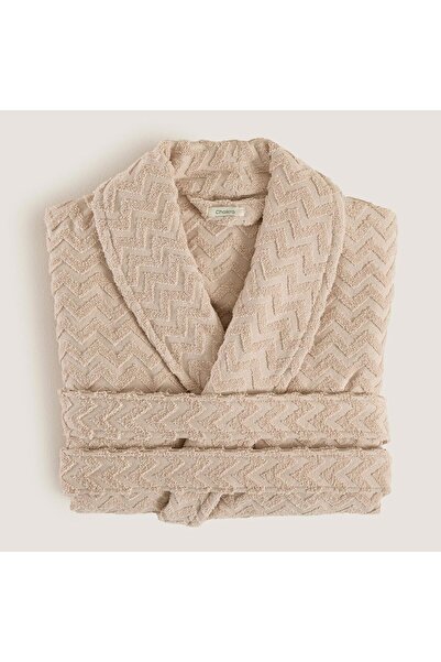 Chakra Zigzag 100% Cotton Unisex Bathrobe Beige