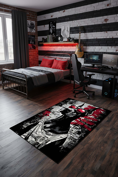 Pixel Dizayn Cool Doberman Temalı Gamer Genç Odası Halısı Street Style Kaymaz...