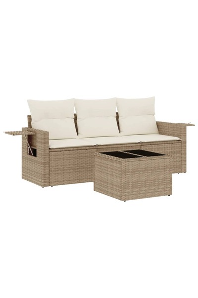 vidaxl Set canapele de grădină, 4 piese, cu perne, bej, poliratan