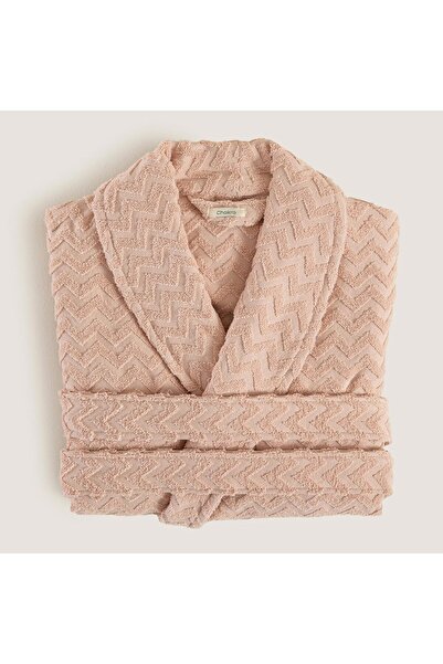 Chakra Zigzag 100% Cotton Unisex Bathrobe Salmon