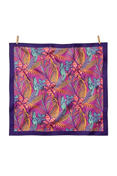 AGAPI Colorful Tropical Patterned Satin Scarf 50X50 cm – Silky Women's Bandan...