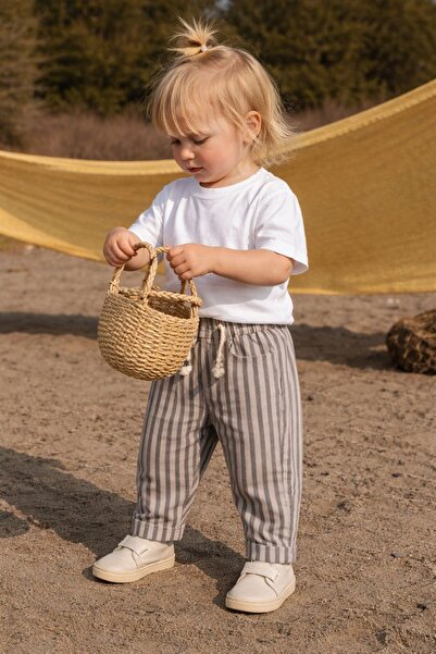 Dadamama UNISEX BEBEK&ÇOCUK PAMUKLU HAM KOT ÇİZGİ BASKILI PANTOLON + BEZ ÇANTA