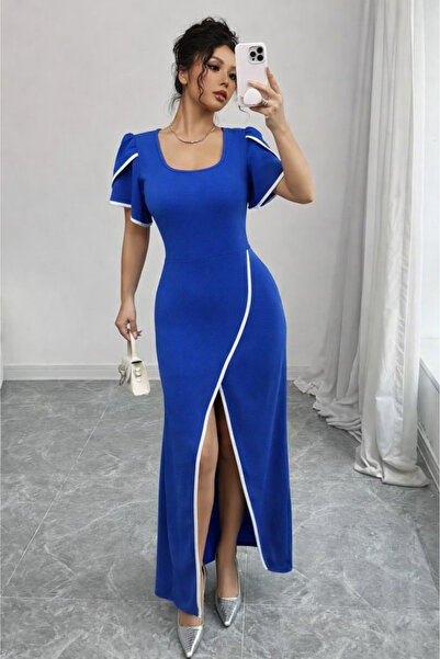 Modayakamoz New Season Women's Short-Sleeved Square-Neck Crepe Dress with Cro...