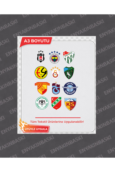 ENYAKINBASKI A3 DTF Transfer Baskı Futbol Kulüp Logoları Seti YERLİ
