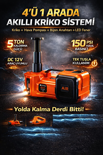 Kılıforyum 4’ü 1 Arada Elektrikli Kriko Seti 5 Ton 150 PSI Hava Pompası Bijon...