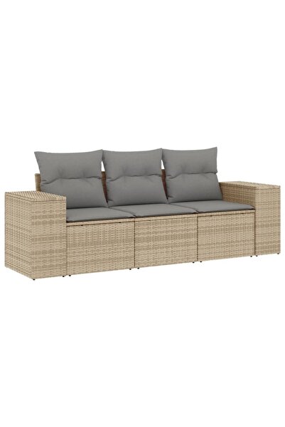 vidaxl Set canapele de grădină, 3 piese, cu perne, bej, poliratan