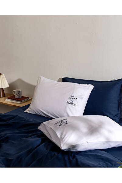 Madame Coco غطاء وسادة من قطن 100% من أمور - أبيض/أزرق داكن