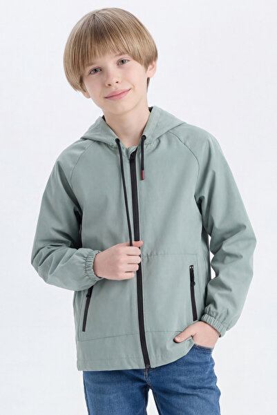 Gizrain معطف واق من المطر ومقاوم للرياح للأولاد باللون الأخضر النعناعي مع بطا...