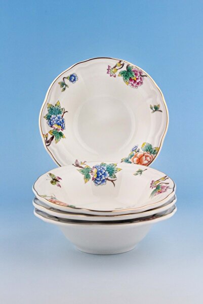 Bursa Porselen Dekor Flower Bouquet Gold Gilded 4 Piece Porcelain Bowl