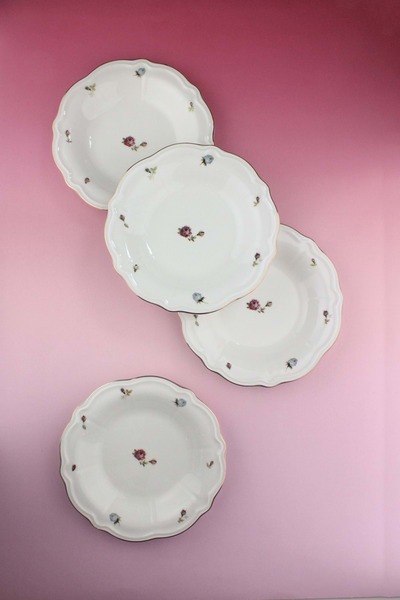 Bursa Porselen Dekor طبق عشاء من البورسلين المطلي بالذهب من أنجيلا، 4 قطع